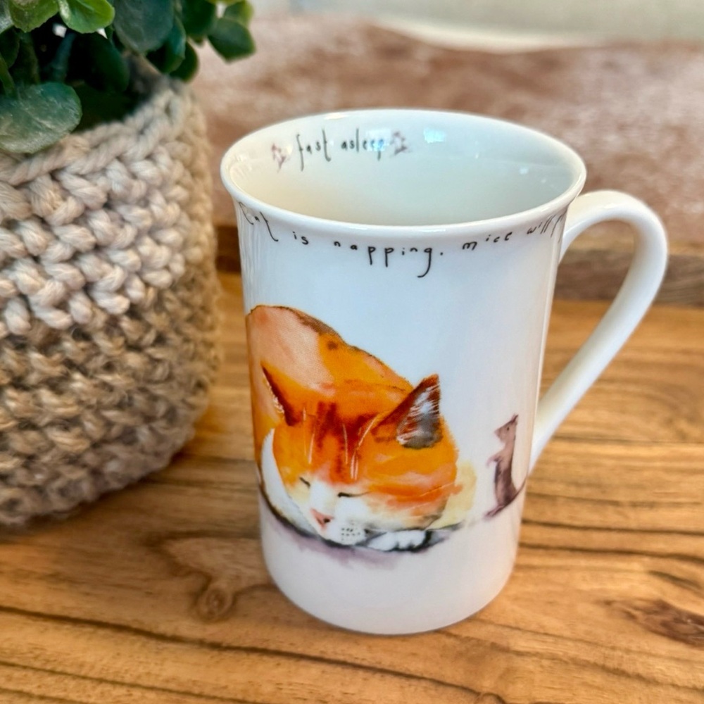 Kent Pottery Porcelain Sleeping Cat & Mice Mug
